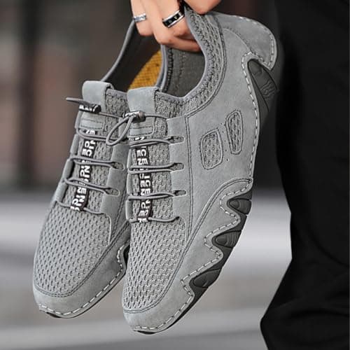 Men's Driving Shoes Breathable Mesh Slip On Walking Sneakers Lightweight Casual Trainers with Flexible Rubber Sole for Travel Driving Work Outdoor Hiking Road Trips Daily Walking (Grey,7) — view 5