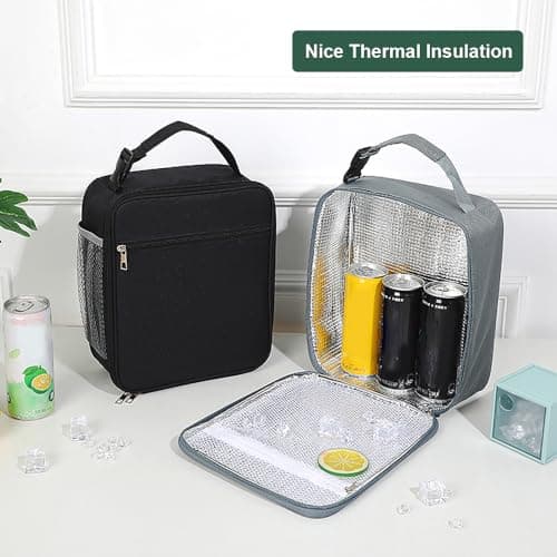 Lunch Box, Lunch Box Insulated Lunch Box Insulated Lunch Bag Soft Cooler Cooling Tote for Work, Travel, Outdoor (Black) — view 3