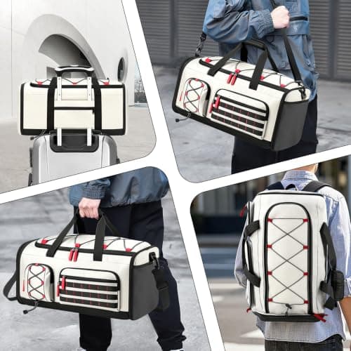 35L Gym Bag with Shoe Compartment, Dry & Wet Separation Overnight Bag-White — view 3