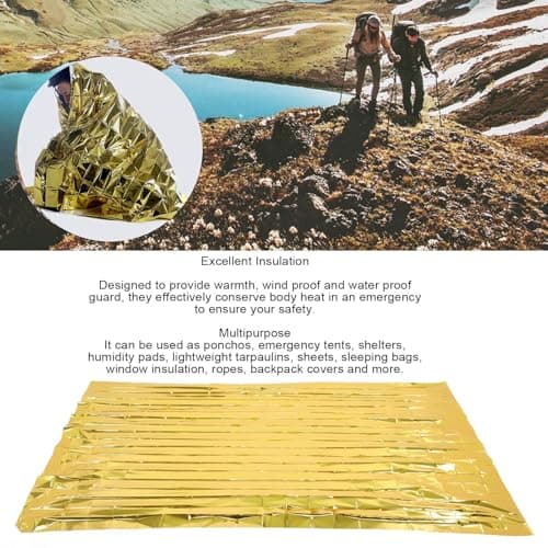 CAGUYLONA Emergency Blanket 130x210cm, Thermal Survival Blanket, Reflective Space Blanket for Camping Hiking Emergency Kit with 10 Pack for Outdoor Travel and Car Safety (Gold) — view 6