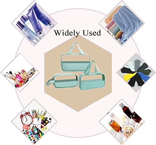3-Pack Toiletry Bags,Clear Waterproof PVC+PU Travel Wash Bags with Handle-Large Capacity Cosmetic Bag,Unisex (Mint Green) — view 5