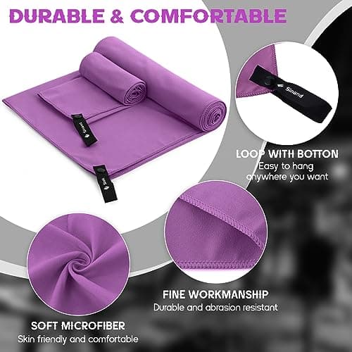 Sinand Microfibre towel 2 Pack |160x80cm+80x40cm| Ultra Lightweight Gym Towel, Quick Dry Microfiber Towels for Sports Travel Camping Beach Swimming (Light purple) — view 5