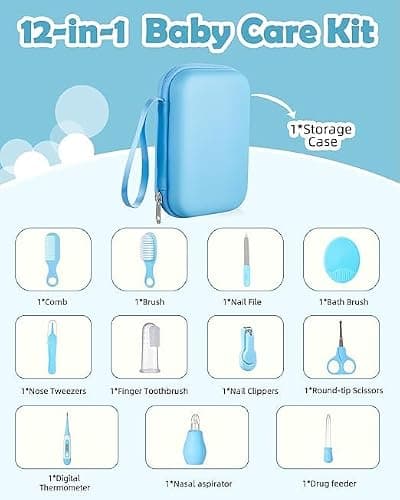 Baby Healthcare and Grooming Kit Nursery Care Kit, Newborn Safety Health Care Set with Hair Brush,Comb,Nail Clippers and More for Newborn Infant Toddlers Baby Boys (Blue) — view 2