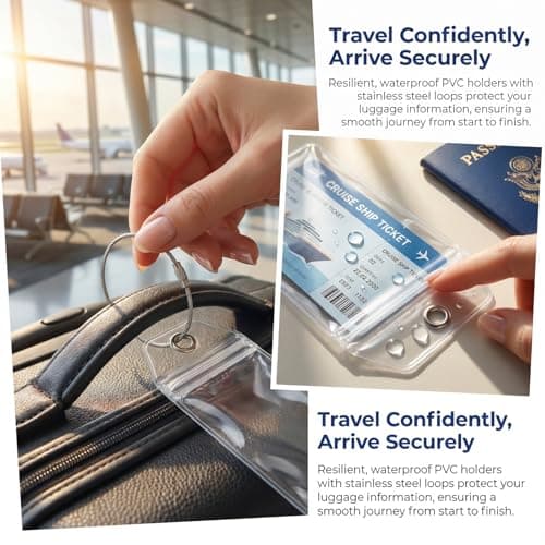 8-Pack Cruise Luggage Tag Holders - Waterproof Clear Luggage Tags for Suitcases with Stainless Steel Loops, Durable Plastic Suitcase Tags Compatible with Marella All Cruise Essentials — view 3