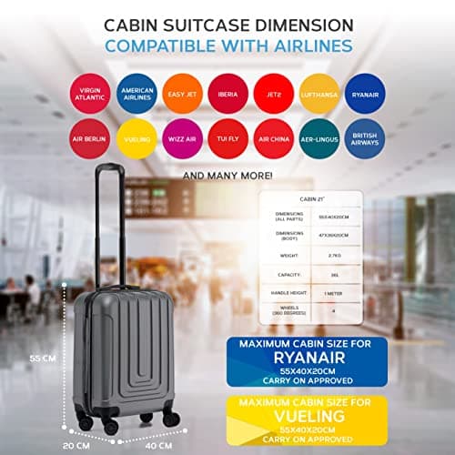 Flight Knight Premium Hard Shell Lightweight Cabin Suitcase - 8 Spinner Wheels - Built-in TSA Lock & USB Port - Luggage Approved for Over 100 Airlines Including Ryanir (Priority) - 55x40x20cm — view 3