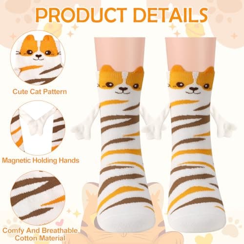 Zuimei 4 Pairs Magnetic Crew Socks Cat Holding Hands Design Unisex UK 4-8 — view 3