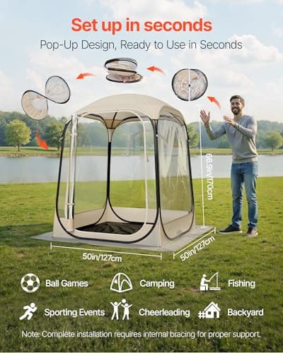 VEVOR Pop up Sports Tent, 50x50 in Clear Bubble Tent for 1 Person, Waterproof Outdoor Pod with Floor Mat & Top Cover, Garden Igloo Dome Tents Camping Shelter for Events Fishing Cheering — view 2