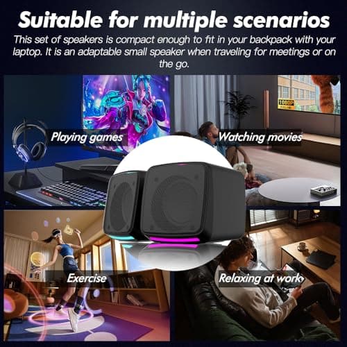 Aysoi PC Speakers, USB Powered Speaker Set, Jack AUX 3.5mm,Portable Mini Speaker for Laptop Smartphones MAC, Colorful RGB Lights — view 4