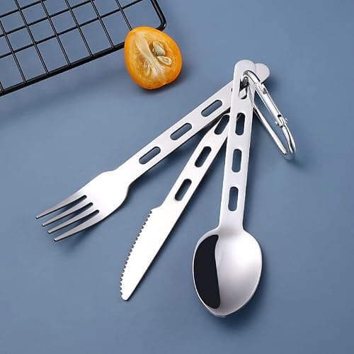 3-Piece 430 Stainless Steel Camping Cutlery Set with Carabiner — view 3