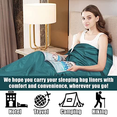 Plliocse Sleeping Bag Liner Travel Sheet Sleeping Bag, 75 x 210 cm Sleeping Bags Liners with Pillow Pockets for Adults, Travel, Hotels, Business Trip, Camping (Blue, 75cm x 210 cm) — view 2