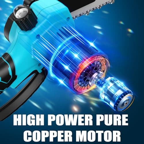 Mini Chainsaw with 6 Inch 4000 mAh Battery (2 Batteries), One-Handed Cordless Portable Electric Chainsaw Equipped, 4 Chains for Cutting Wood, Branches, Garden Pruning — view 4