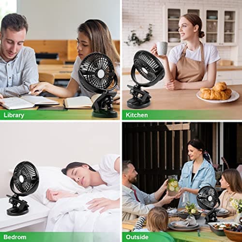ELZO Clip on Fan, 5000mAh Mini USB Desk Auto Oscillating Small Fan, 360° Rotation Rechargeable Stepless Speed, Super Quiet Portable Fan for Office Stroller Car Camping Travel, Black — view 6