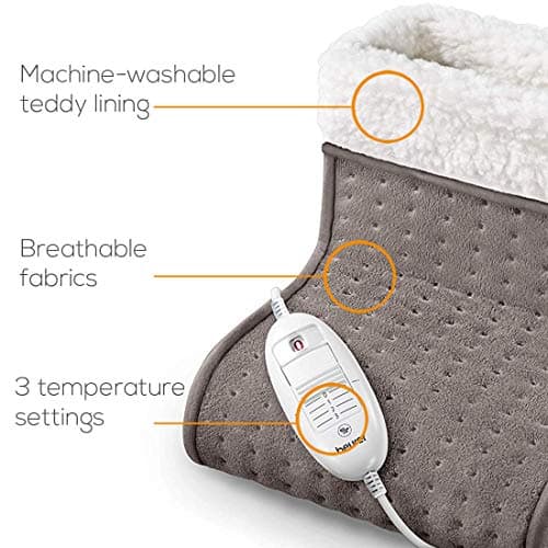 Beurer FW20UK Cosy Foot Warmer - Taupe | Electric foot warmer for cold feet | 3 temperature settings | Cosy teddy fleece lining | Soft and breathable | Suitable up to shoe size 12.5 | Washable lining — view 4