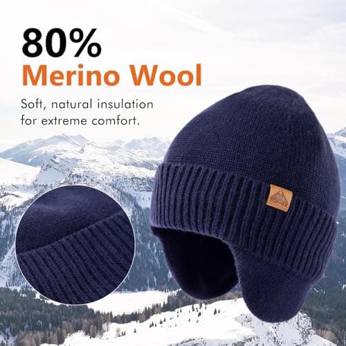 TOP-EX Merino Wool Waterproof Beanie for Men Women Navy Blue M/L — view 5