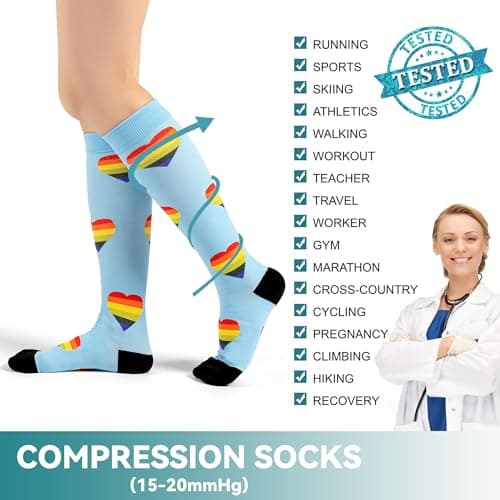 BISOUSOX 4 Pairs Compression Socks for Women Men Flying 15-20 mmHg Flight Socks for Men Women Knee-High Ladies Flight Socks Sport Running Socks Pregnancy Compression Stockings Gift for Pregnant Woman — view 3