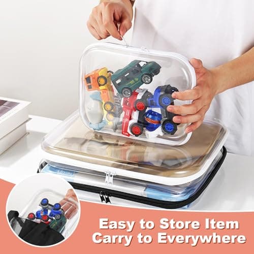 4Pcs Zippered Hard Pouch, BOJVESH Zippered Transparent Cases, Clear Hard Shell Zipper Case, Waterproof Cosmetic Toiletry Bag, Portable Travel Organizer for Toy Storage Bin, Puzzles (White, M+S) — view 4