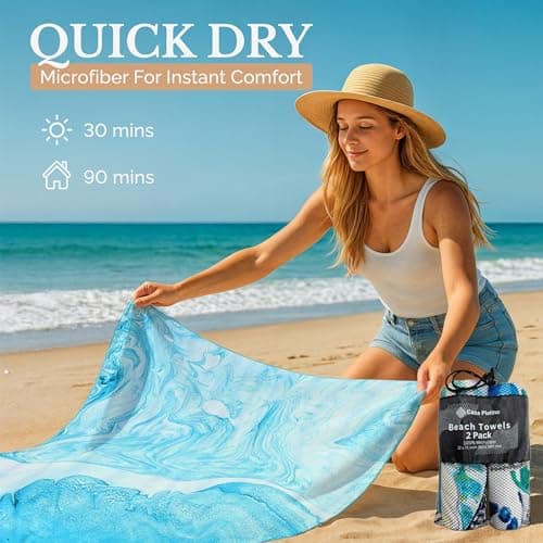 Casa Platino Extra Large Microfiber Beach Towels (2-Pack, 71"x32") – Quick-Dry, Sand-Free, Lightweight & Oversized – Double-Sided Printed Towels for Beach, Pool, Beach Essentials - Maldives — view 5