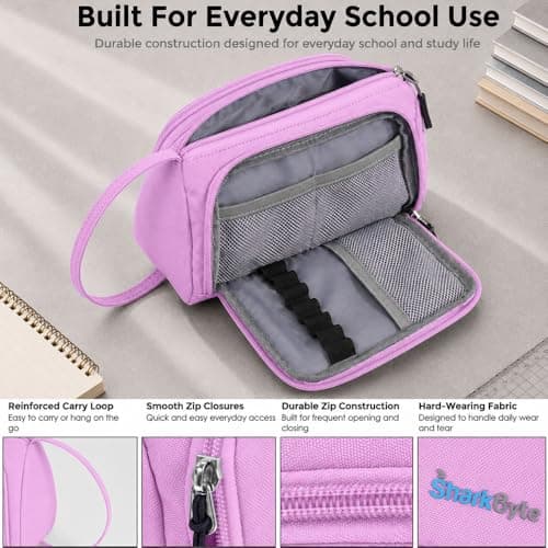 SharkByte Large Pencil Case Organiser, Big Capacity Aesthetic Stationery Storage Pouch with Compartments, Pen Holder for School, College, Study Supplies, Desk Organisation & Travel Essentials — view 4