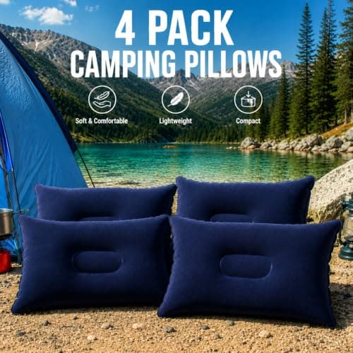 TRIXES Inflatable Pillows 4-Pack, Navy- Lightweight Pillows — view 4