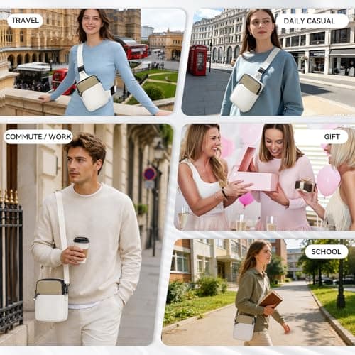 Eshow Cross Body Bag with Zipper Lock RFID Anti Theft Sling Bag Beige — view 2