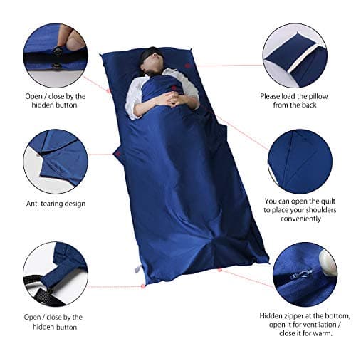 MYCARBON Travel Sleeping Bag Liner (Cotton, Blue) — view 3
