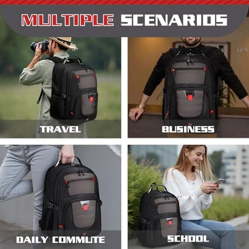 Z-MGKISS Large Travel Laptop Backpack, Anti-Theft 17.3" Laptop Rucksack with USB, TSA-Friendly Work & Travel Bag for Men Women, Grey — view 6