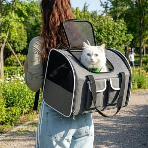 SUNNYNEST Cat Carrier, Airline-Approved Pet Travel Bag for Small Cats & Dogs up to 10 kg, Foldable Design with Lockable Zippers, Waterproof Base & Plush Cushion, 49×30×33 cm — view 4
