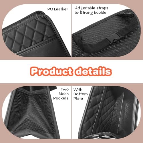 Noaman 2 Pack PU Leather Car Seat Storage Organizer with 3 Pockets Backseat Car Organizer 2 in 1 Car Trash Bag Can 8 Liters Large Capacity Multifunction Car Essentials interior Accessories Black — view 2