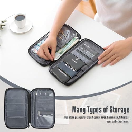 Family Passport Holder, Travel Document Wallet Organiser, Waterproof Black — view 3