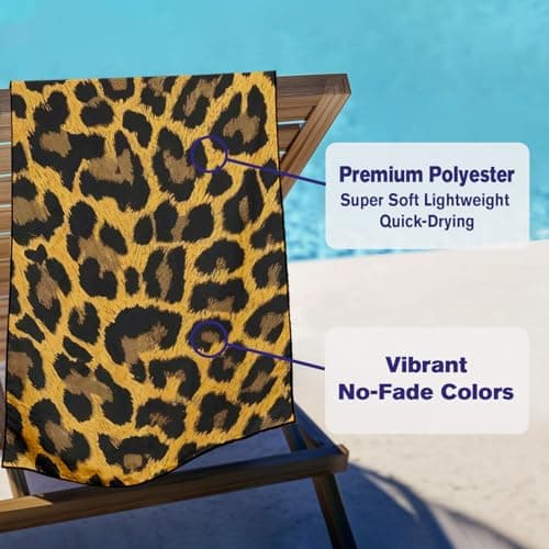 Violetpos Classic Leopard Print Beach Towel, Extra Large 180x90 cm 250GSM Microfibre, Sand Free Quick Dry, Ideal Vacation Gifts with Carry Bag for Pool Cruise Camping — view 3