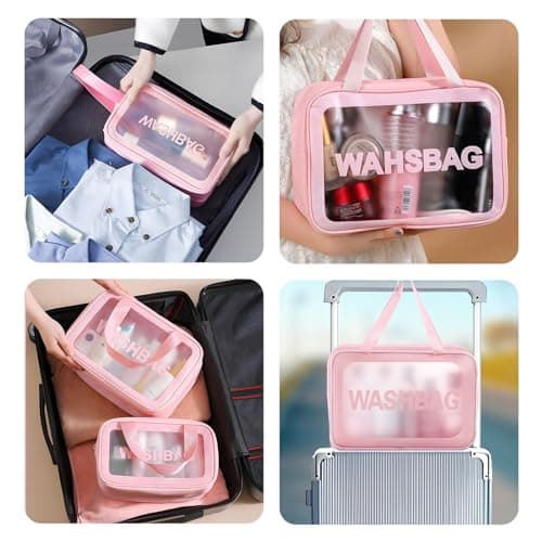 4 Pcs Clear Travel Toiletries Bag for Women, Travel Toiletry Bags Clear Wash Bag for Toiletries, PVC Waterproof Makeup Bag for Women and Girls (Pink) — view 6