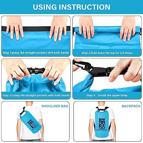 Invool Dry Bag, 5L/10L/20L/30L Waterproof Dry Bag, Dry Sack with Adjustable Shoulder Strap for Hiking, Swimming, Rafting, Surfing, Cycling, Camping, Fishing — view 4