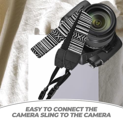 STOBAZA Canvas Camera Neck Strap with Quick Release Buckle, Easy to Connect, Wear around Neck or Diagonally, Sturdy Black Shoulder Strap for Travel and Outdoor Photography — view 3