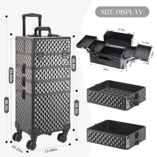 Portable Multi-Storey Nail Case for Nail Tech Organizer - Wheels Makeup Case Organizer, Cosmetic Case, Makeup Train Case, Make Up Case (Black-8036) — view 2