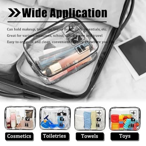 KINDOYO Clear Travel Toiletry Bag - Transparent Makeup Bag with Zippers Aeroplane Bags PVC Waterproof Cosmetic Bag Wash Bag Shower Bag Travel Accessories Bag for Women Men (Blue) — view 5