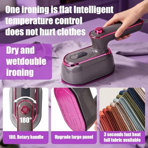 Portable Travel Garment Steamer, 180° Rotatable Handle & Large Ceramic Heating Plate, Handheld Clothes Steam Iron for Home & Worldwide Trips — view 4
