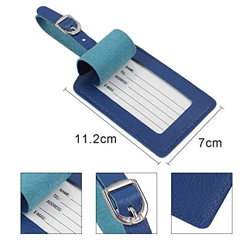 Luggage Tags, Microfiber Leather Personalized Suitcase Tag Set Luggage id Tags Labels Travel Accessories-Set of 4(Blue) — view 3