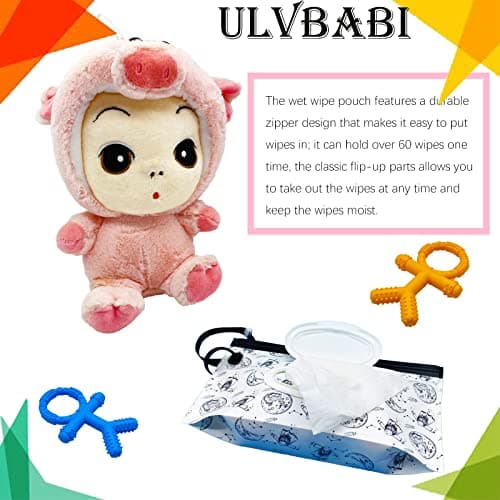 ULVBABI 3 Pack Portable Wet Wipe Pouch Dispenser, Reusable Baby Diaper Disposal Bags, Refillable Personal Travel Clutch Dispenser Holder (Wave, Feather & Tie-Dyed Pattern) — view 6