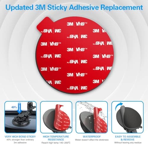 volport Sticky Adhesive for Dash Cam Suction Cup Mount, 90mm Circle Heat Resistant Double Sided Extra Strong Mounting Tape Pad Replacement for Car Boat Dashboard Windshield Camera GPS Sucker Holder — view 3