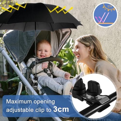 pram Parasol，pram Umbrella with 50+ UV Protection,Pushchair Parasol Equipped with a Multi-Functional Stand,Fully Automatic Umbrella,Suitable for Various Types of Baby Strollers — view 4