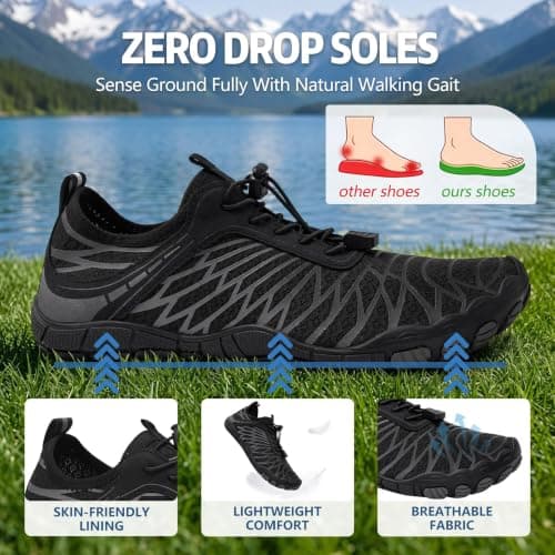 Hike Barefoot Shoes Womens Mens Walking Running Gym Trainers Wide Fit Non-Slip Lightweight Outdoor Swim Surf Water Shoes Black — view 6