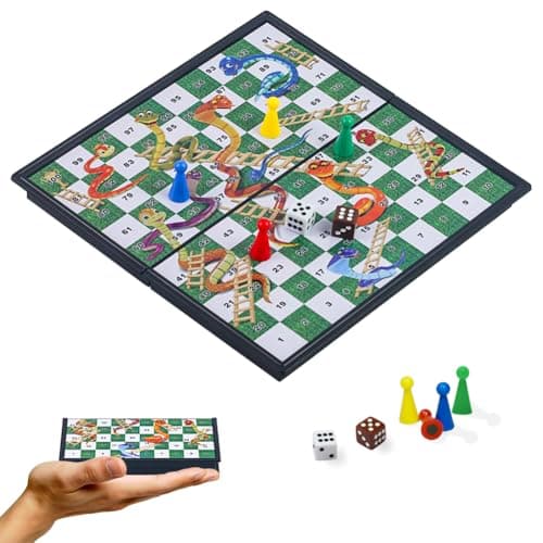 KOKOSUN Snakes and Ladders Travel Game - 20 Centimeters, Mini Magnetic Classic Strategy Board Game Set, Family Fun Game/Gift for Kids and adults