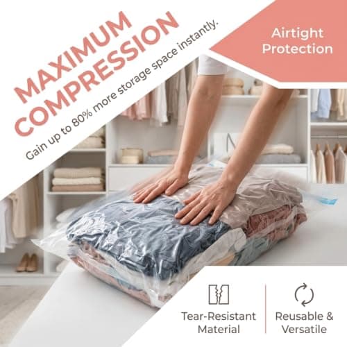 5 Pack No-Pump Vacuum Storage Bags, Large Compression Bags for Clothes, Duvets, Travel(L) — view 6