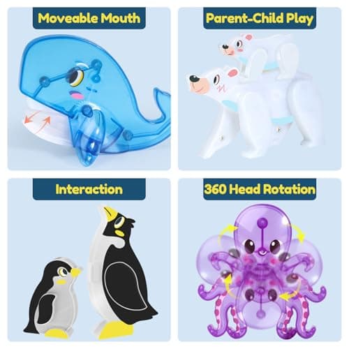 Oriate Magnet Animal Toys for Magnetic Tiles, 6pcs Arctic Animals for Magnetic Blocks, Movable Joint Octopus Penguin Polar Bear Whales for Kids, STEM Educational Montessori Travel Toys — view 3