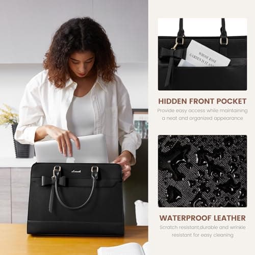 LOVEVOOK Laptop Bags for Women, 17.3 Inch Ladies Handbags Large Work Tote Bags with Compartments, PU Leather Womens Handbag Shoulder Bag for Office School Business Shopping, Black — view 6