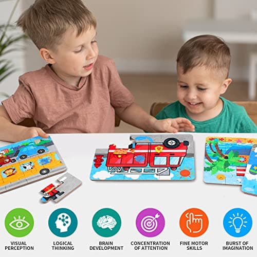 BBLIKE Puzzles Jigsaws for 2 3 4 Year Old - Pack of 4 Puzzles Toy in a Box for Age 2-5, Travel Games for on Plane Educational Learning Birthday Gift Present for Children Boys Girls (Transportation) — view 6