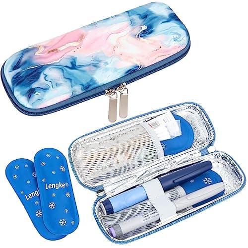 SUNMON Insulin Cooler Travel Case with 2 Ice Packs, Insulated Medication Organiser for GLP-1 & Insulin Pens, Compact Hard EVA Shockproof & Waterproof Pouch (4-6H Cooling, Sand Pink)
