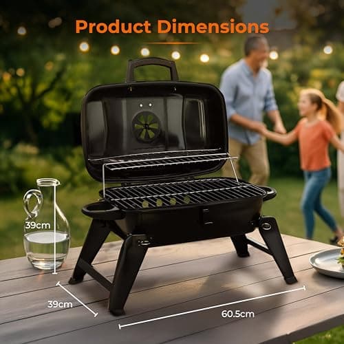 Tower Compact Charcoal Grill with Collapsible Legs & Portable Design, Black, T978539 — view 6