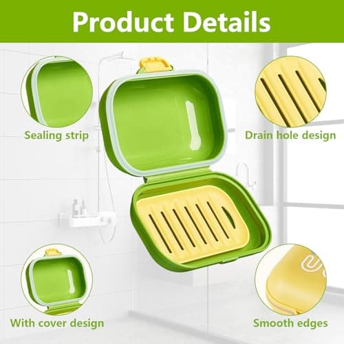 2Pcs Travel Soap Case, Soap Dish with Drainage Portable Soaps Holder Leakproof Moisture-Proof Soaps Box with Secure Lid for Travel Camping Outdoor Use Traveling Outdoor Gym Bathroom (Yellow & Green) — view 3