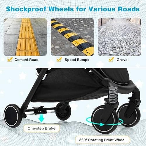 Maxmass Baby Stroller, One Hand Folding Toddler Pushchair with 5-Point Safety Belt, Seat Cover, Backrest, Footrest, Infant Travel Pram Baby Trolley Lightweight Buggy for 0-36 Months Old (Black) — view 3